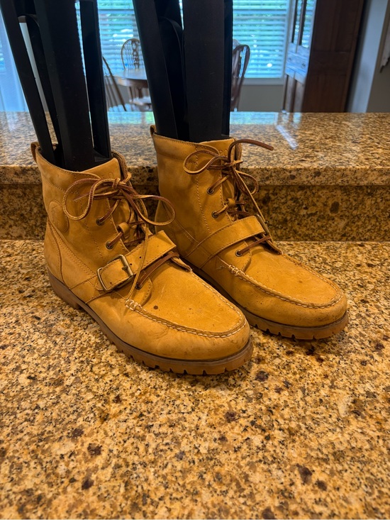 Polo Ralph Lauren Redmond Boots Mens 13 Tan Leather Lace Up Riding Ankle Strap